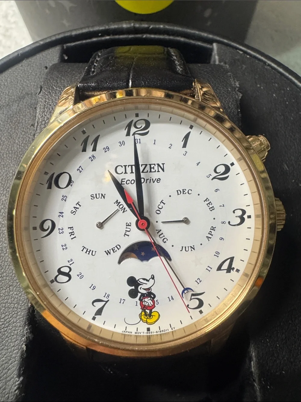 #214 Citizen Gold-Tone Case White Dial Mickey Mouse Men’s Watch with Black Strap